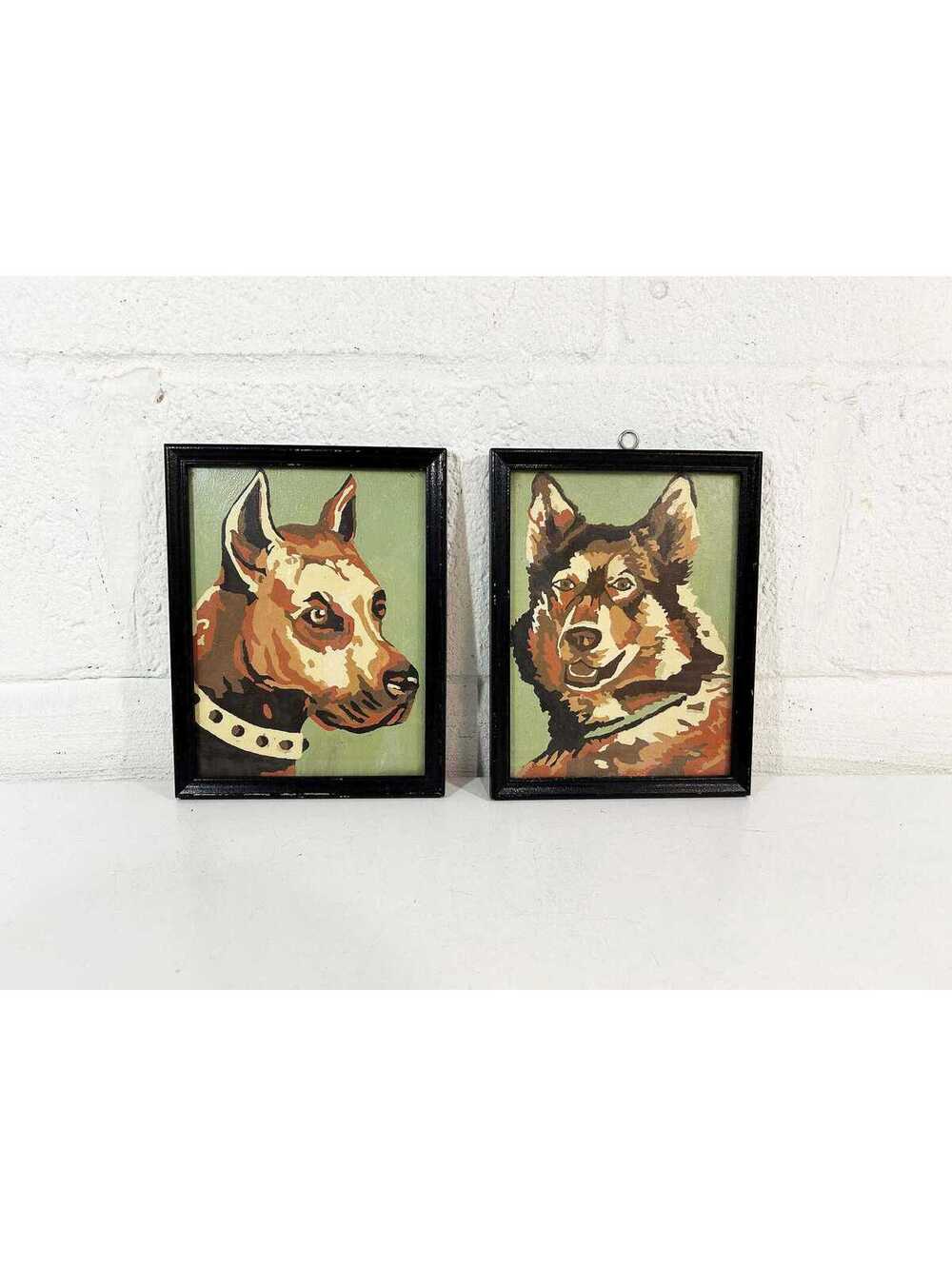 Vintage Dog Paint By Numbers Set of 2 Great Dane German Shepherd Pair 1970s